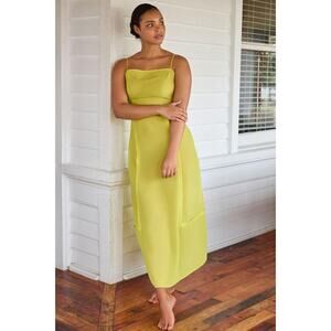 NWD By Anthropologie Sheer Paneled Midi Dress size 14 BRIGHT CHARTREUSE GC414